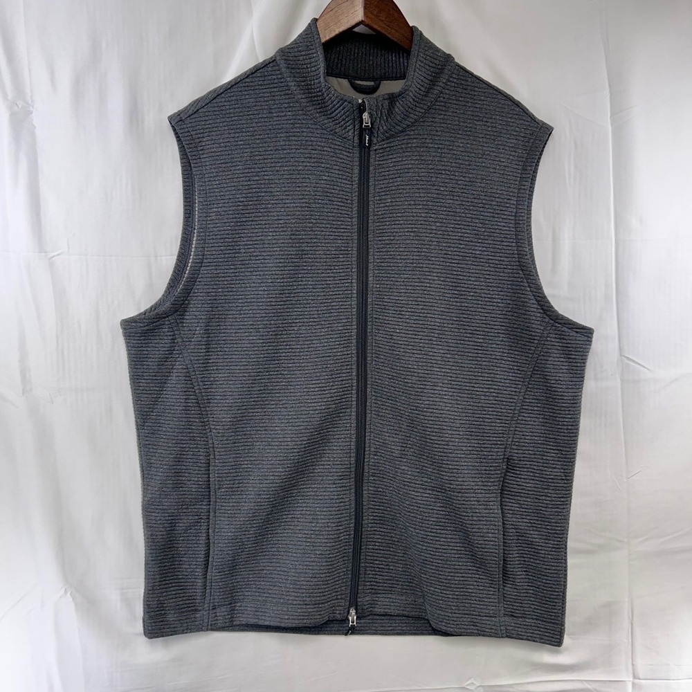 Johnnie-O Reggie Performance Vest Mens Large Gray Ribbed Full Zip Mock Neck JMVT
